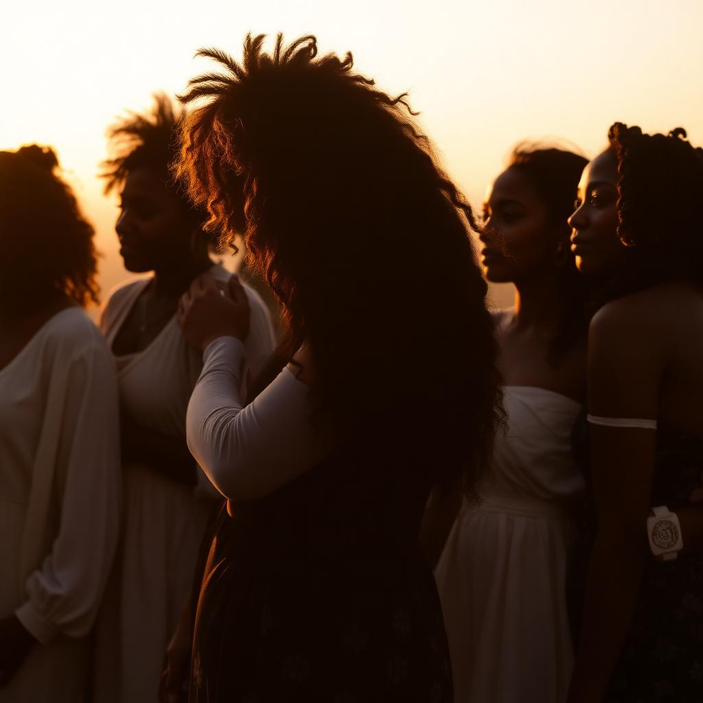 Women standing together in warm light